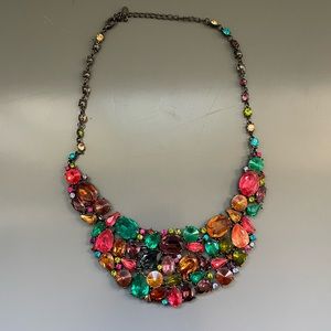 mixed gemstone bib statement necklace